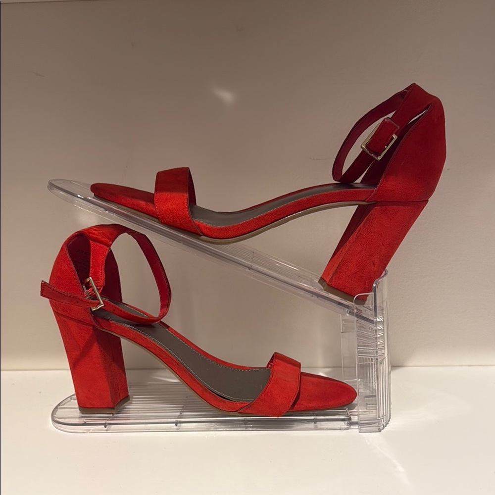 Worthington Red Suede Heels with Ankle Strap